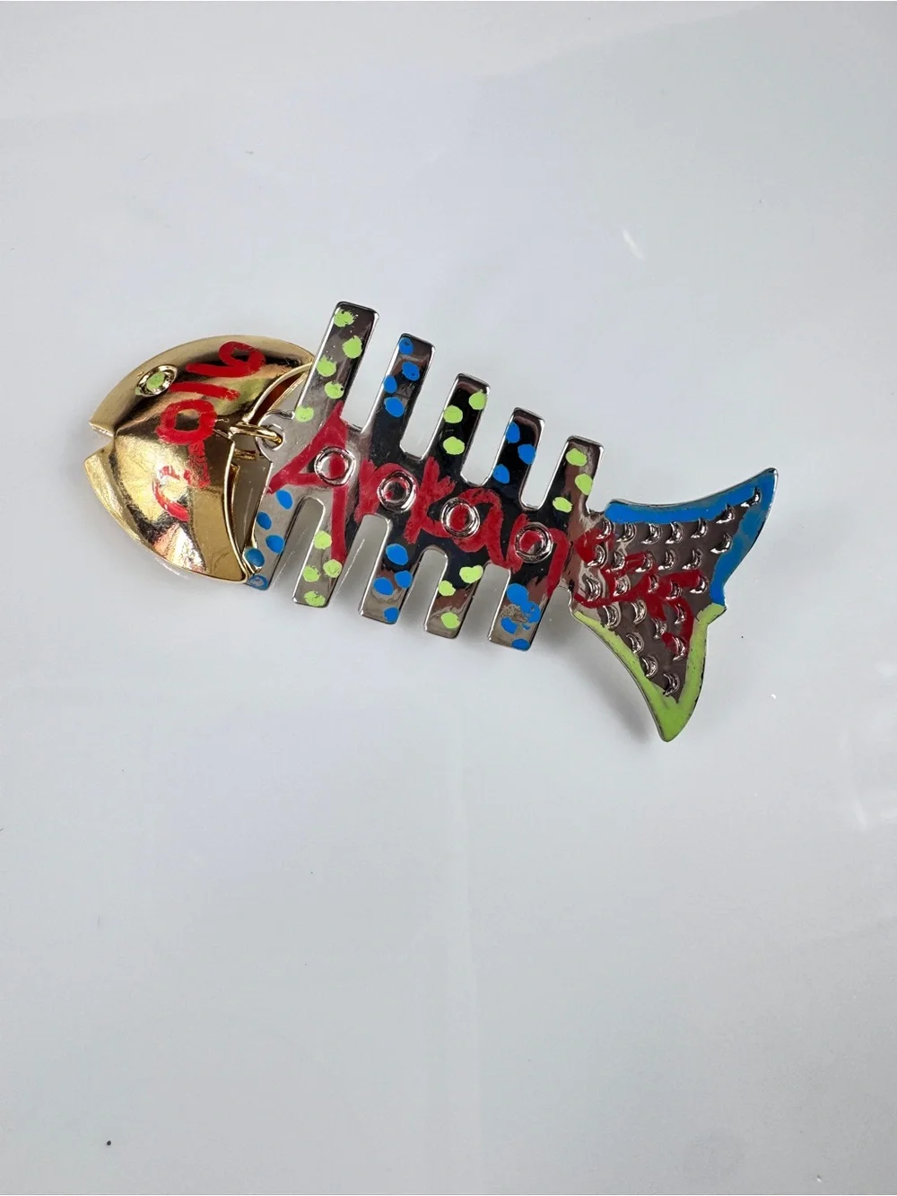 “ ARKANSAS “Colorful Fishbone Enamel Pin - Neon Green, Blue, Red